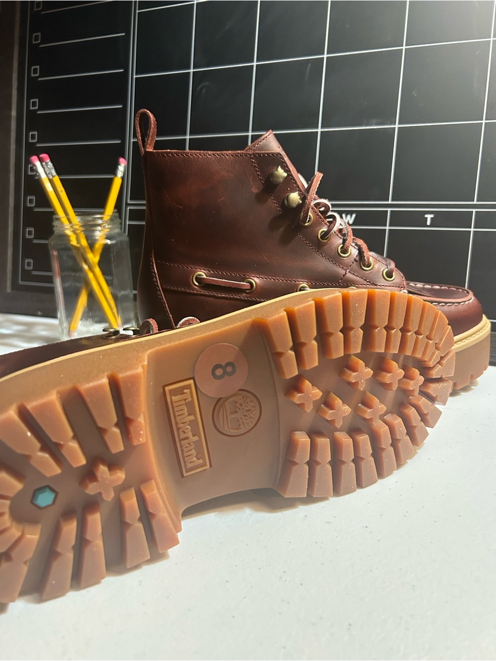 Timberland women’s Brown Leather Lug Sole Moc-Toe Boot - Picture 8 of 15